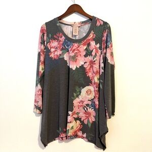 Philosophy Gray and Pink Asymmetrical Tunic xxl Cottagecore Bohemian Comfort